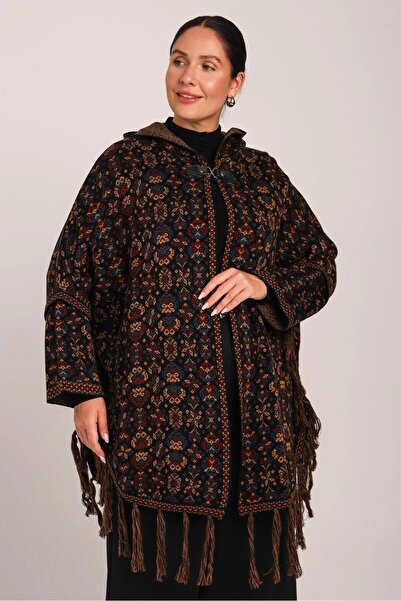 larocci Primary Color Floral Patterned Knitwear Rug Women's Poncho