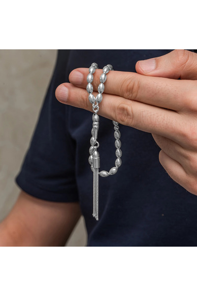 norsary Silver Barley Cut Striped Men's Prayer Beads