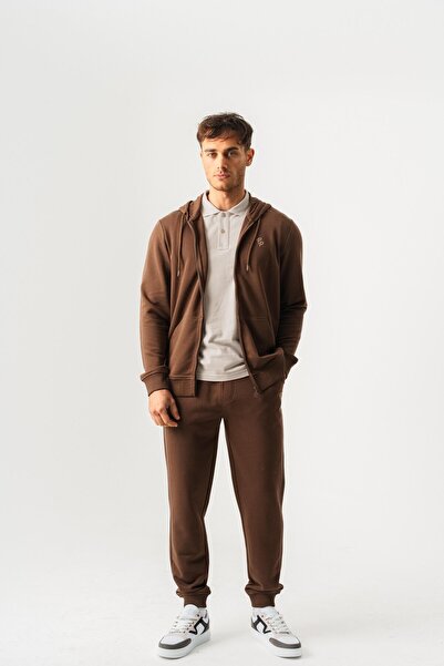PİERO PERLA Hooded Regular Fit Tan Cardigan with Front Zipper