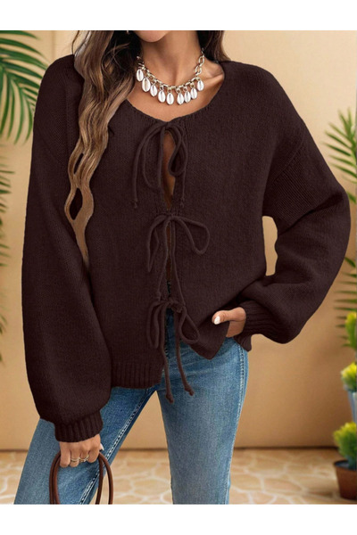 SÇLK TEKSTİL Tie-Up Comfortable Cut Women's Knitwear Cardigan