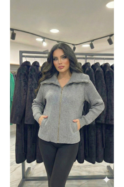 ribana Women's Collar Detailed Lined Slim Fit Short Coat