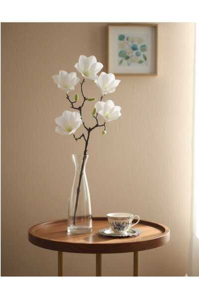 ENRUFLORA Yapay 5 Çiçekli Beyaz Tek Dal Manolya Ev Vazo Salon Dekor