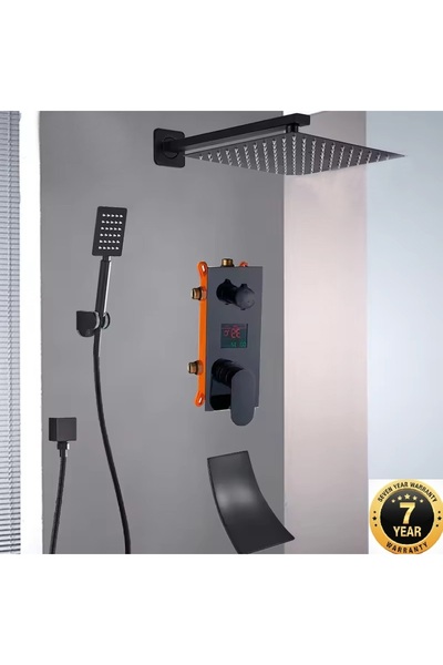 OEM Ankastre Dijital Sıcaklık Led Ekran Duş Seti Mat Siyah 3 Yollu Şelale Sıv...