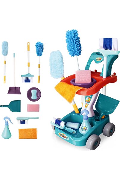 deAO 12 Piece Kids Cleaning Set, Detachable Cleaning Trolley with Broom, Dust...