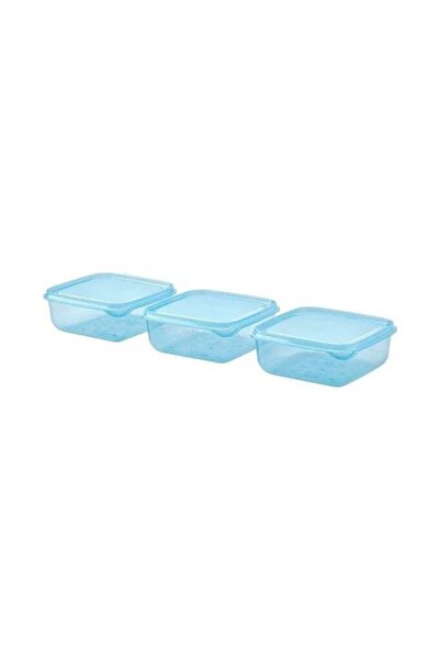 Generic Food Storage Container Set with Blue Lid 3 Pieces 0.6 Liter