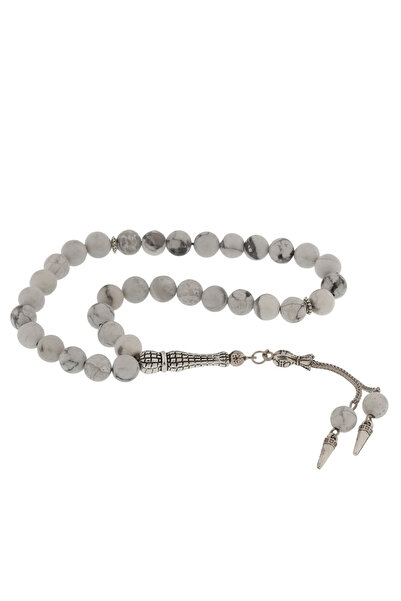 norsary Natural Stone Metal Tasseled Howlite Stone Rosary