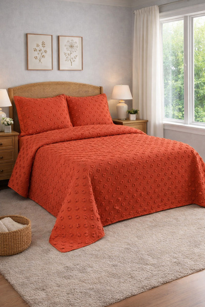 AYBERK HOME TEXTİLE PONPON Çift Kişilik Pike Takımı 3 Parçalı