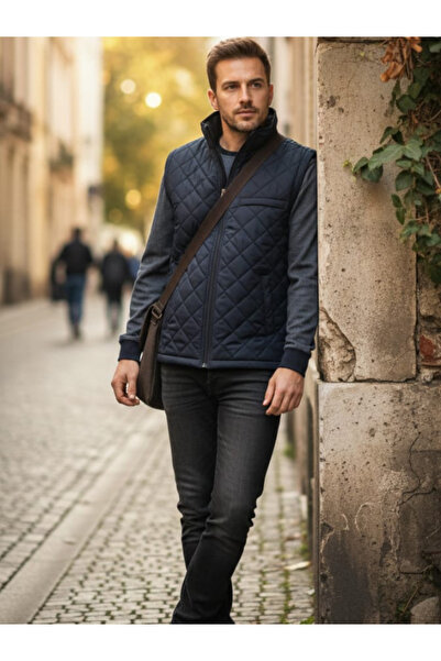 LUSSOLİFE Oversized Men's Quilted Puffer Vest with Fleece Pockets