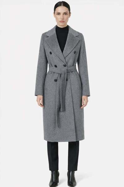 Ekol Beli Kuşaklı Kruvaze Yaka Kaban