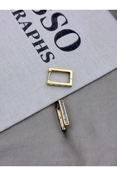 Hedef Bijuteri Gold Color Rectangle Model Zircon Stone Earrings Cm50
