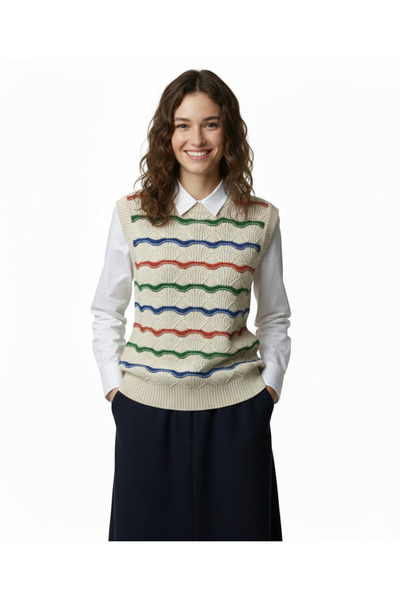 Loopa Kadın Bisiklet Yaka Jakarlı Dalga Desenli Triko Süveter