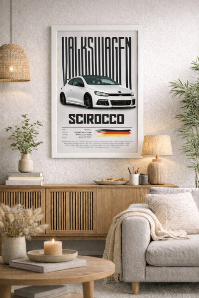 NNero Volkswagen Scirocco Beyaz Poster 21x30 cm Beyaz MDF Çerçeveli Duvar Tab...