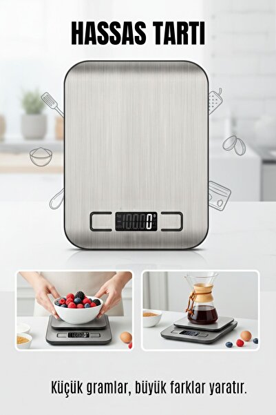 Transformacion Dijital Hassas Mutfak Tartısı 10kg/1g - Çelik Profesyonel Kuyu...