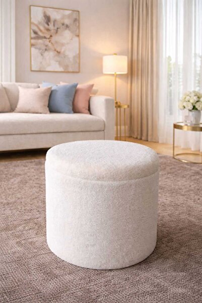 İMOKA DİZAYN ALFA Wellsoft Beyaz Çok Amaçlı Dekoratif Sandıklı Puf