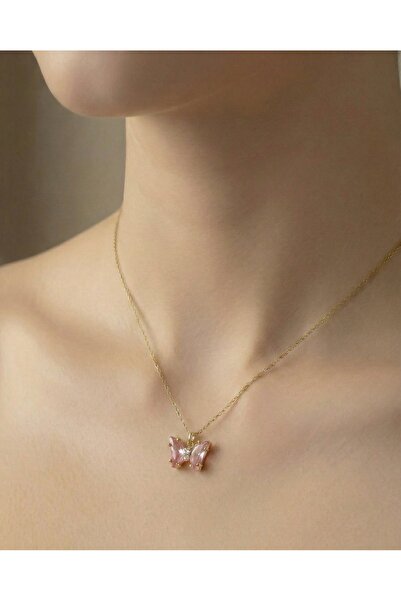 Butik Kristal Taş Kelebek Kolye,Çelik kolye