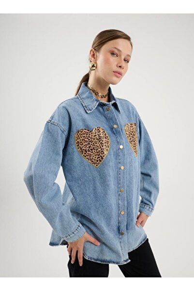 Veto Jeans Leopar Detaylı Kot Gömlek/Ceket