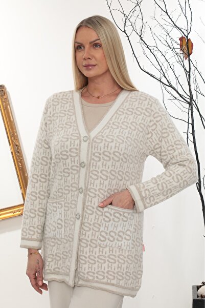 GÖMLEK GALERİSİ Women's Angora Patterned V-Neck Cardigan Standard Fit (38-50)