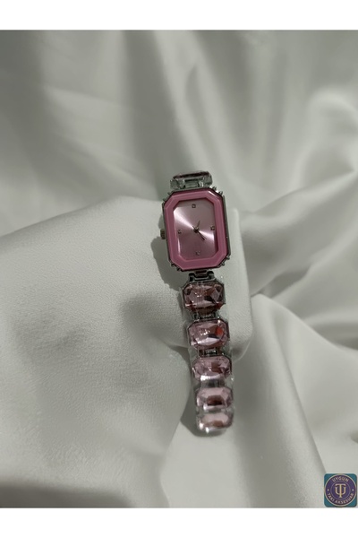 uyguntakıaksesuar Pink Stone Detailed Rectangular Dial Women's Bracelet Model...