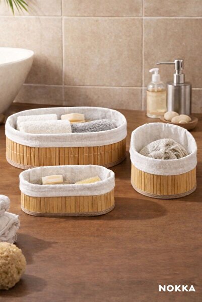 NOKKA 3'lü Bambu Sepet / Çok Amaçlı Bambu Sepet Seti, Oval