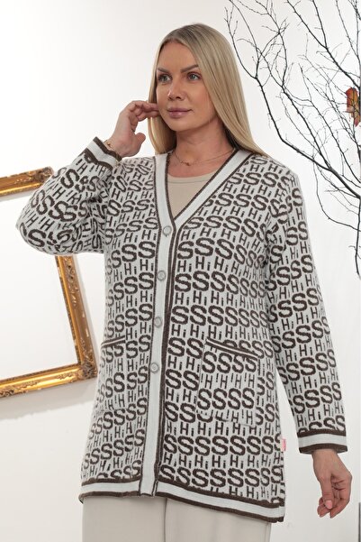 GÖMLEK GALERİSİ Women's Angora Patterned V-Neck Cardigan Standard Fit (38-50)