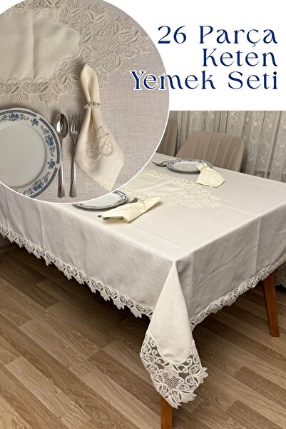 Dantelux Odi 26 Parça 12 Kişilik Keten Dantelli Yemek Seti