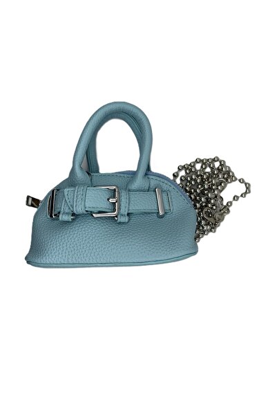 Other Small pebbled leather handbag with metal chain – light blue, black, red