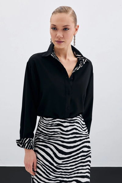 Sateen Cămașă clasică cu model zebră - NEGRU