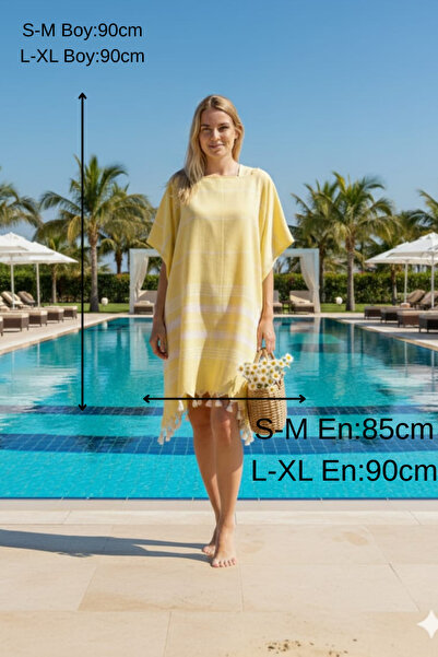 ROZET TEKSTİL Γυναικείο βαμβακερό πόντσο με φούντες και κουκούλα για μπάνιο, ...