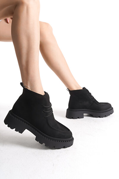 DELSOLERA Women's Black Suede New Season Daily Stylish Lace-Up Boots