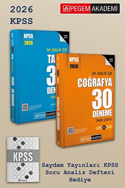 Pegem Akademi Yayıncılık 2026 KPSS Lisans Tarih 30 Deneme ve Coğrafya 30 Dene...