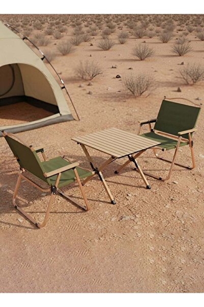 Taimi طقم تخييم قابل للطي مكون من 3 قطع: طاولة قابلة للتعديل (60×54×38 سم) وك...