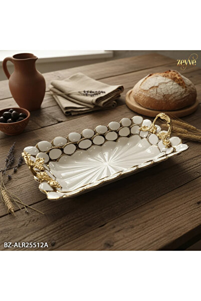 ALR Ev dizaynım PORSELEN ALTIN KULP DİKD. TABAK 30x19x7cm