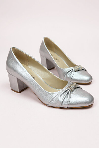 Modayak Elegant Silver Square Heel Round Toe Heelled Shoes