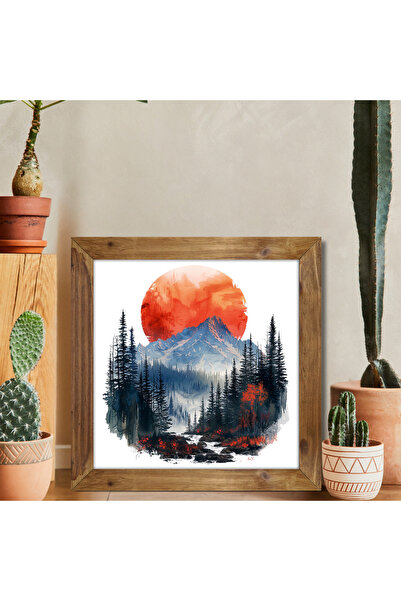 Tuba Decor Tablou pătrat cu rame din lemn, munți și peisaj