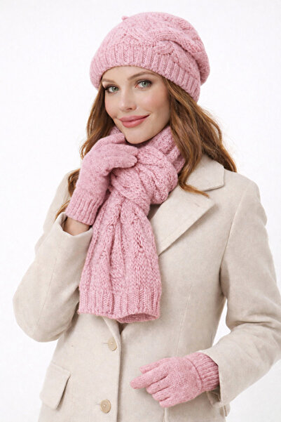 Nacar Kadın Örme Ressam Model Yeni Sezon Atkı Bere Eldiven Takım - 3'lü Triko...