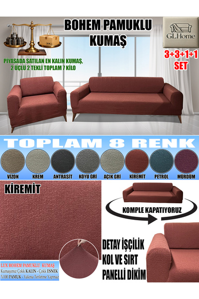 Home LUX BOHEM PAMUKLU KUMAŞ KOLTUK KILIFI SETİ - 3+3+1+1 SET 7 KG GELMEKTEDİ...