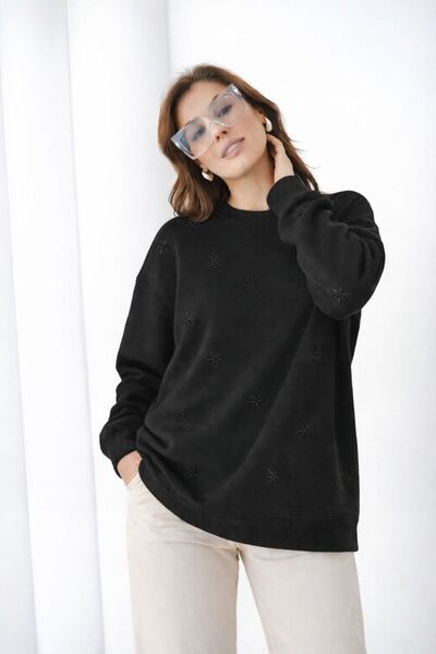 perla wear Kadın Bisiklet Yaka Taşlı Salaş Sweathirt