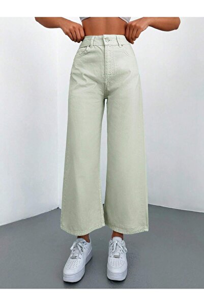circle Mint Yeşili Yüksek Bel Bol Paça Pantolon