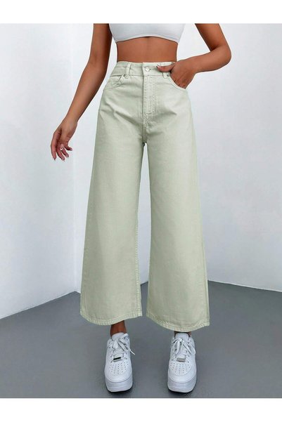 circle Mint Green High Waist Wide Leg Pants