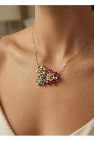 Butik Sch accessories Kristal Taşlı Lotus Çelik Kolye