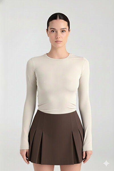 RABTEKS Soft Touch Women's Beige Round Neck Flexible Casual Blouse