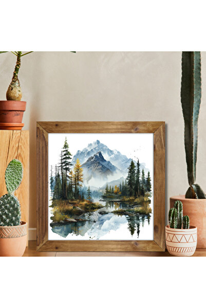 Tuba Decor Tablou pătrat cu rame din lemn, munți și peisaj
