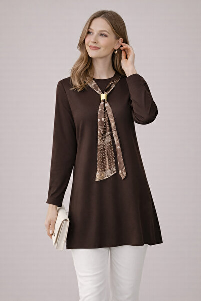 Nacar Kadın Fular Aksesuarlı Modern Şık Yeni Sezon Tunik