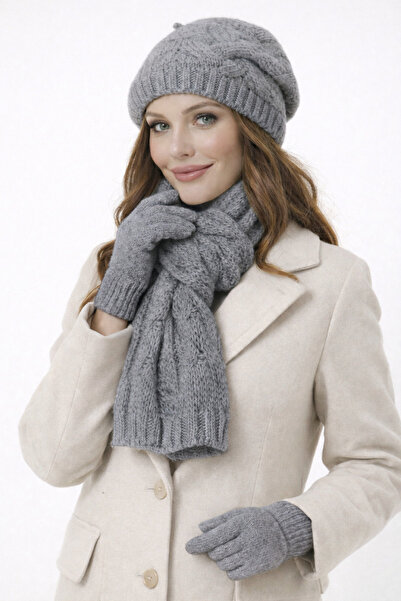 Nacar Kadın Örme Ressam Model Yeni Sezon Atkı Bere Eldiven Takım - 3'lü Triko...