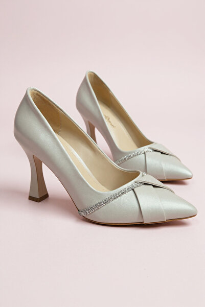 Modayak Elegant Beige Thin Heel Pointed Toe Stone Heel Shoes