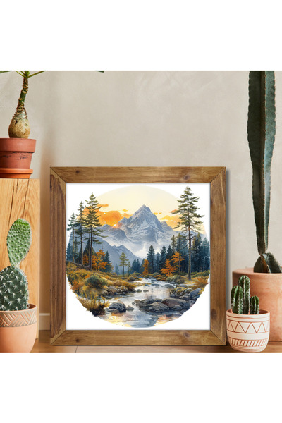 Tuba Decor Tablou pătrat cu rame din lemn, munți și peisaj