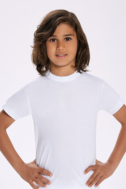 İlke 6 قطع، قميص داخلي للأولاد، 100% قطن ممشط، ياقة دائرية، أكمام قصيرة، أبيض