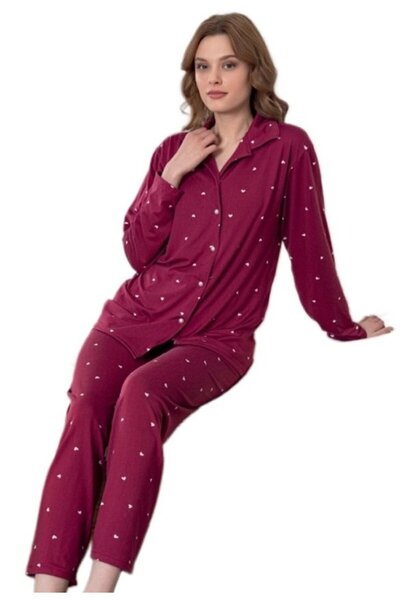 bipamuk Aurelia Front Buttoned Women's Pajama Set Soft Textured Stretchy M–2Xl