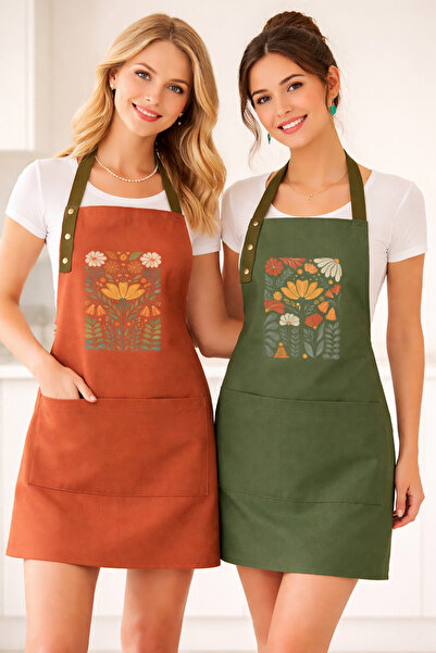 Hulganz طقم مريلة مطبخ من قطعتين، مقاومة للبقع، قماش طارد للماء، لا يبهت، طبا...