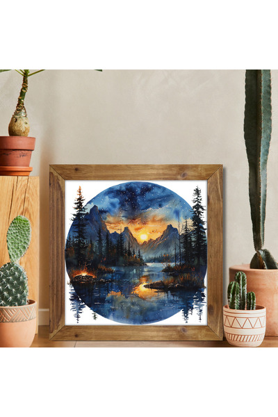 Tuba Decor Tablou pătrat cu rame din lemn, munți și peisaj